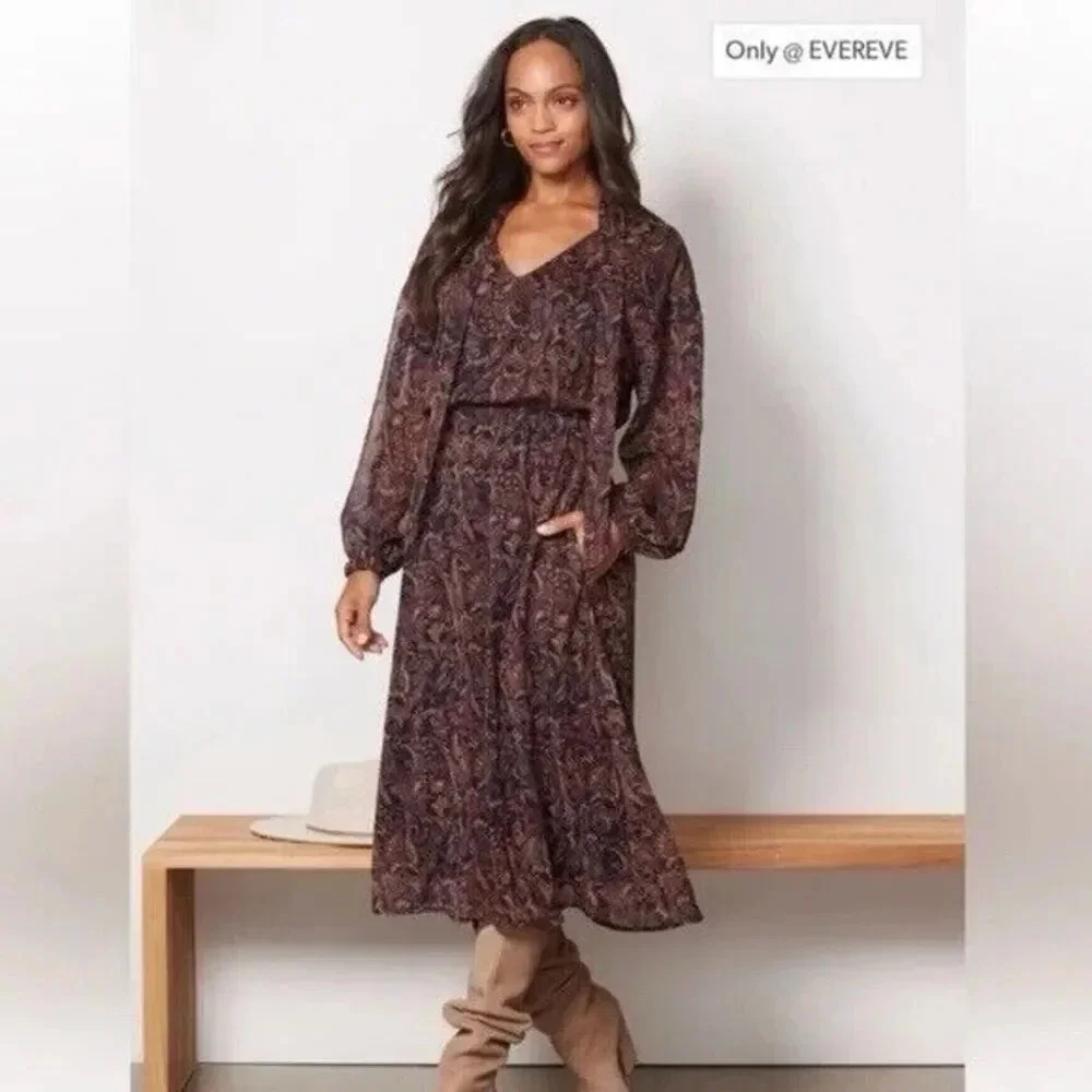 Evereve Eliza Paisley Dress Size Large Midi